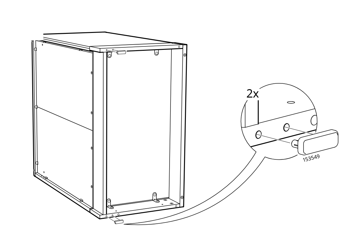 Diagram for step 19: Two cover caps (part 153549) are pressed into side holes on the frame, with a zoomed inset showing the insertion points.