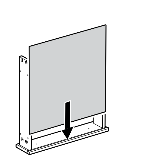 Diagram for step 38: Lower the large back panel vertically into the base-and-side frame grooves.