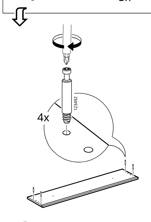 Diagram for step 42: Screw four cam bolts (123492) into the panel holes using a screwdriver.