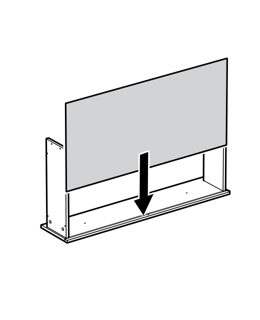 Diagram for step 50: The large panel is lowered straight down onto the left-side cabinet frame.