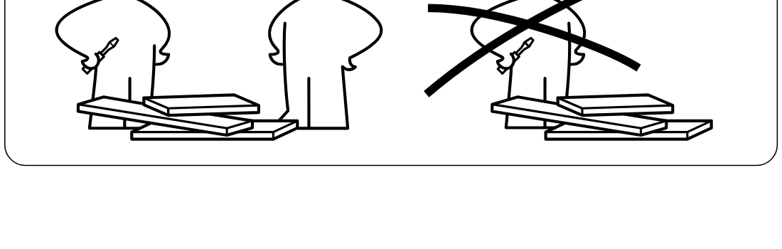 Illustration for assembly note: Safety panel showing two-person assembly required and prohibiting one-person assembly.