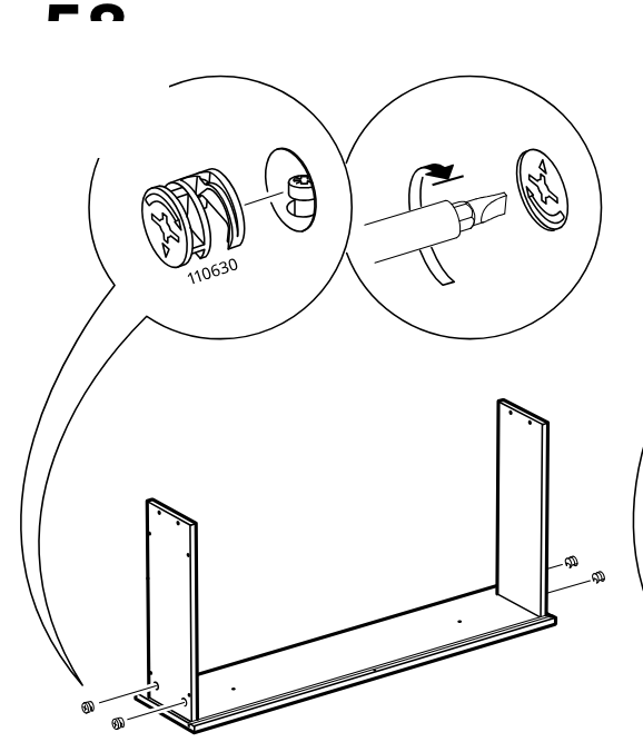 Diagram for step 61: Insert and tighten four cam locks labeled 110630 at the lower side connections to secure the side panels to the base.