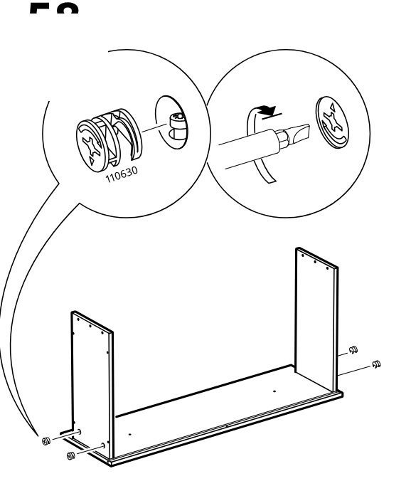 Diagram for step 62: Repeat the cam-lock tightening sequence on the mirrored assembly, turning four cams to lock the side panels to the base.