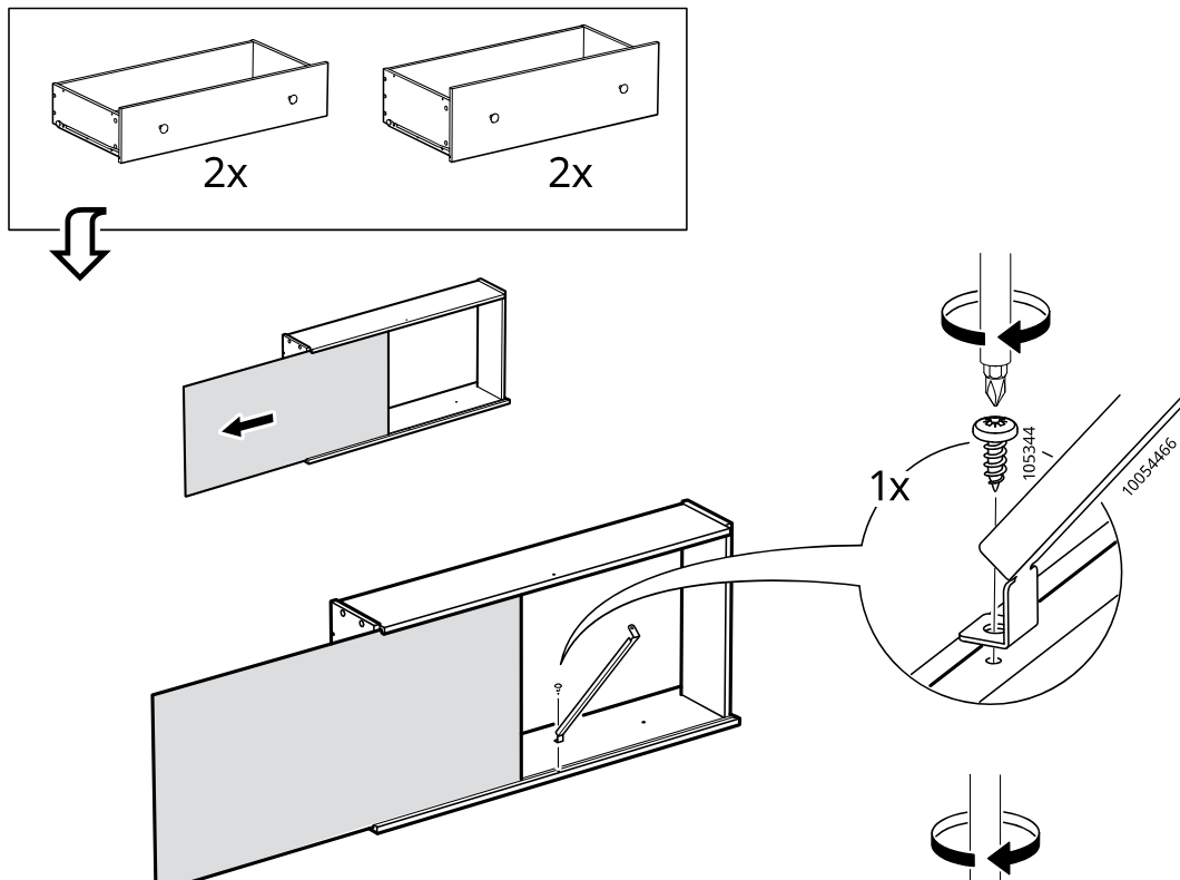 Diagram for step 67: Slide the large front panel into position and fasten one screw into bracket part 10054466 as shown in the zoom callout.