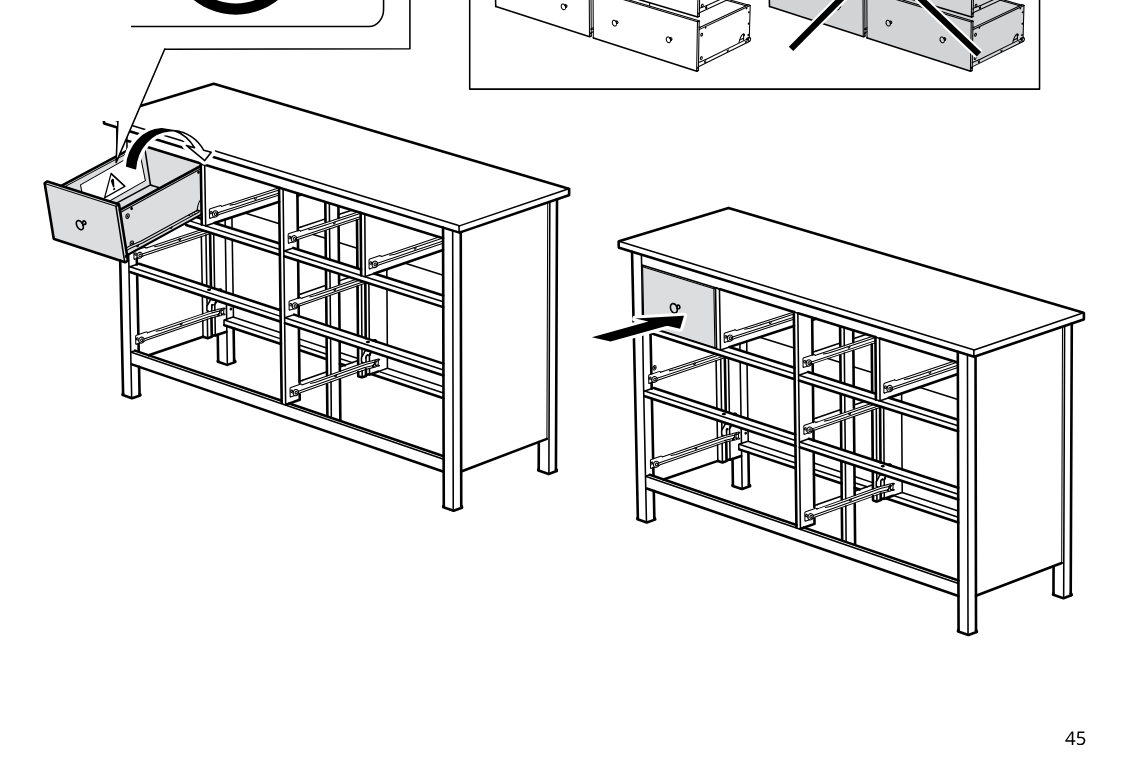 Diagram for step 72: A drawer is pulled open and then removed from the frame, with arrows indicating opening and sliding out.