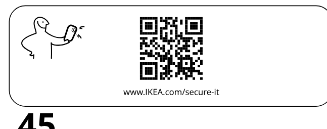 Illustration for assembly note: A freestanding information panel shows anti-tip guidance with a QR code link to secure-it information.