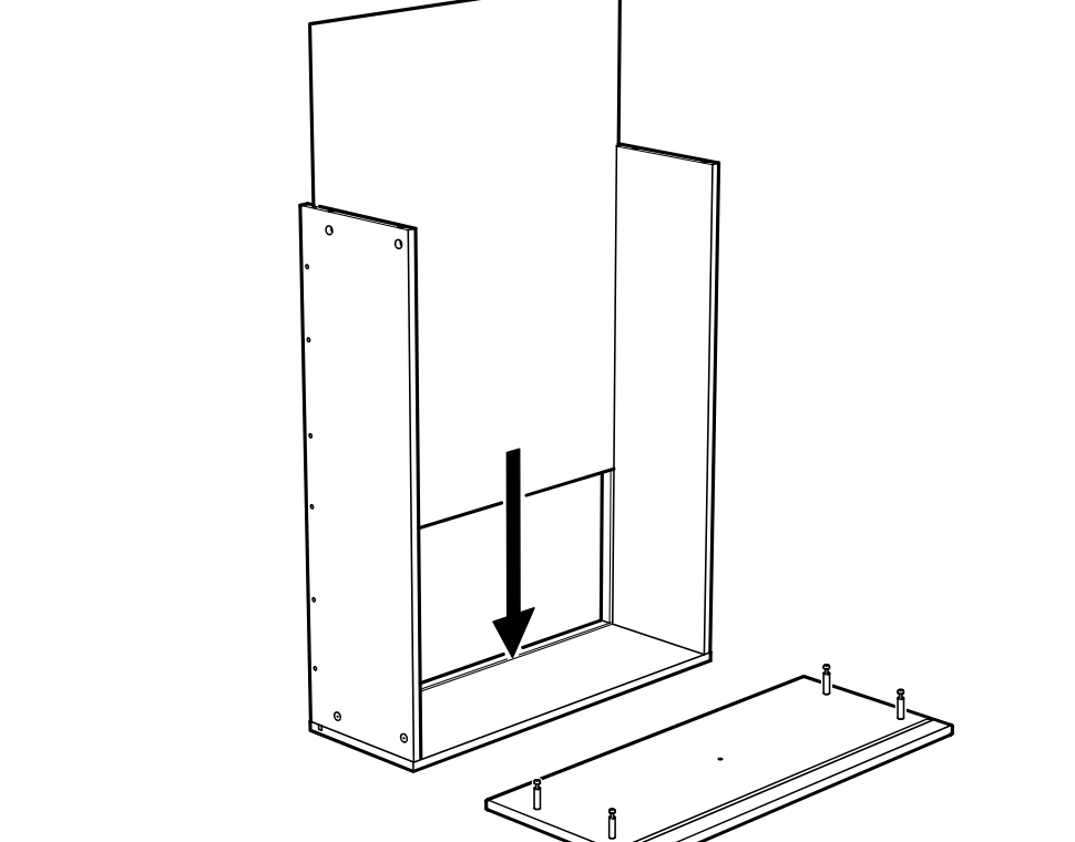 Diagram for step 37: The back panel is lowered straight down into the grooves of the assembled side and bottom frame.