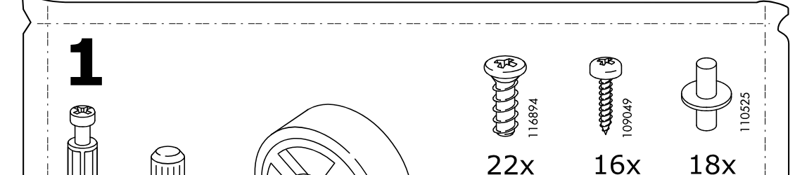 Illustration for assembly note: Parts-bag reference panel 1 showing required hardware and fittings with quantities for bag 6.
