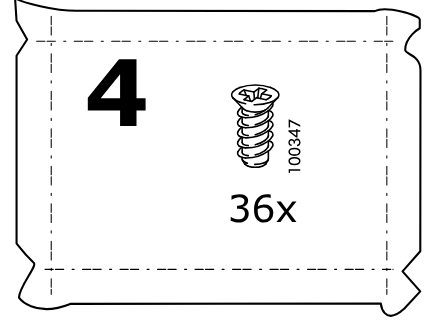 Illustration for assembly note: Hardware bag 4 shows screw part 100347 with quantity 36x.