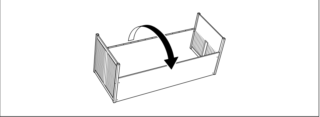 Illustration for assembly note: Panel shows flipping the crib/body assembly orientation before continuing.