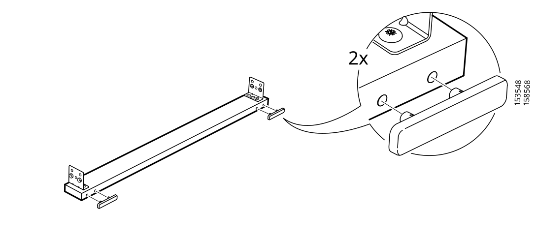 Diagram for step 7: Attach the second bracketed component to the rail assembly as shown, using two of the indicated parts.