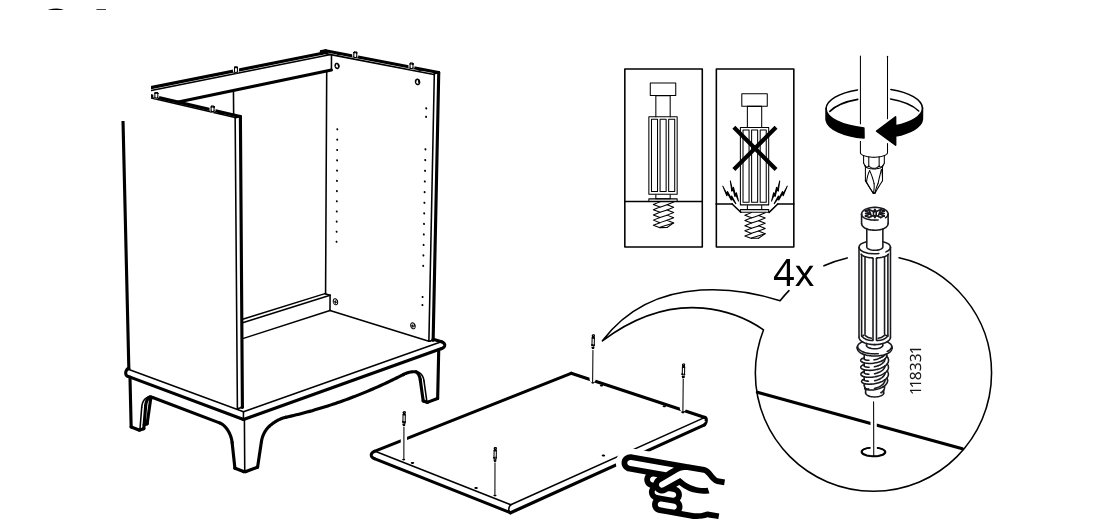 Diagram for step 24: Four threaded fasteners are prepared in the panel and then tightened from above into the board to secure it to the unit.