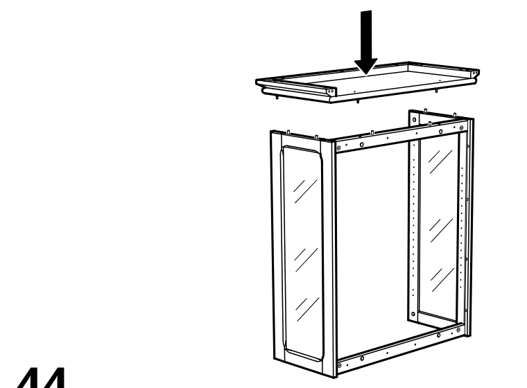 Diagram for step 43: Lower the top panel straight down onto the cabinet frame.