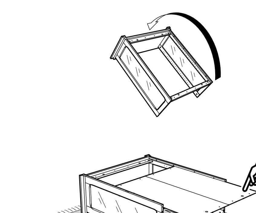 Diagram for step 45: The builder places the large panel onto the frame and aligns its edge and holes, with a zoom callout showing the side slot alignment detail.
