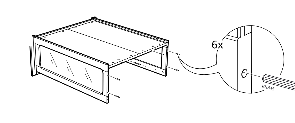 Diagram for step 48: Six wooden dowels (101345) are inserted into the side/frame holes to secure the upper section to the lower structure.
