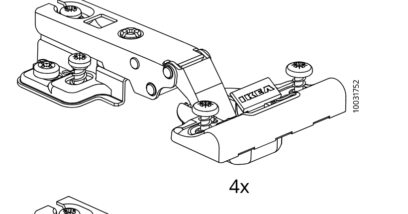 Illustration for assembly note: Reference panel showing hinge assembly variant 10031752 with quantity 4x.