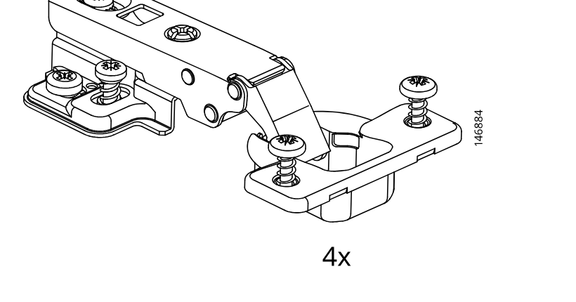 Illustration for assembly note: Reference panel showing hinge assembly variant 146884 with quantity 4x.