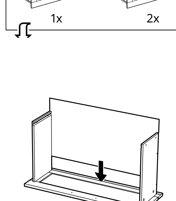Diagram for step 28: The back panel is lowered down into the bottom groove between the two side panels.