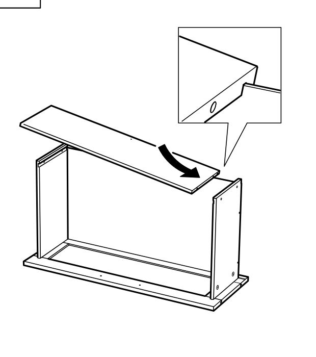 Diagram for step 29: The top panel is angled in and placed onto the side panels, aligning with the side connection points shown in the inset.