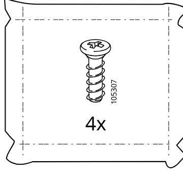 Illustration for assembly note: Small parts-bag reference panel showing screw part 105307 with quantity 4x.