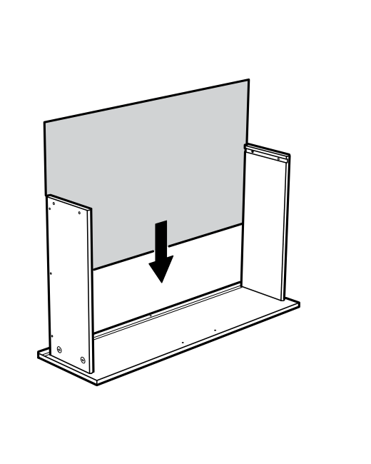 Diagram for step 42: Slide the large back panel downward into the grooves between the two side panels and base.