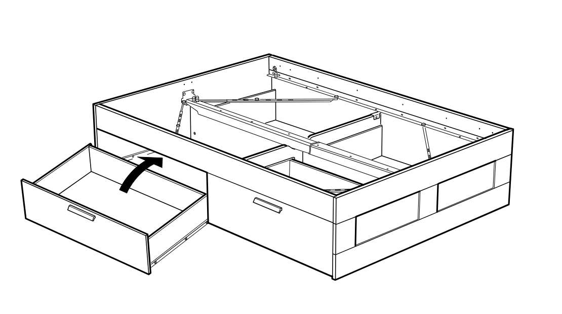 Diagram for step 48: The drawer is shown being pulled out from the bed base.
