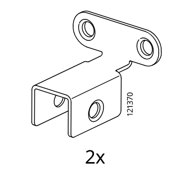 Illustration for assembly note: Standalone metal bracket part 121370 with quantity 2x.