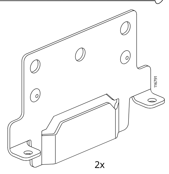Illustration for assembly note: Standalone large metal bracket part 116791 with quantity 2x.