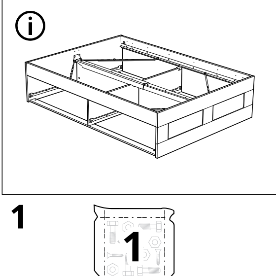Illustration for assembly note: Information panel shows the bed frame orientation and internal support placement before starting this step.