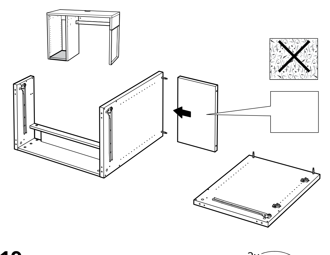 Diagram for step 18: Push the side panel onto the frame and align it while keeping the patterned face oriented as shown.