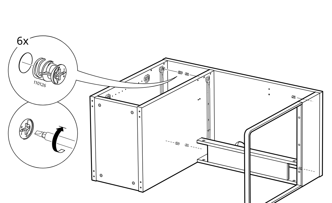 Diagram for step 27: Six cam lock fittings 110126 are inserted and tightened to secure the assembled unit.