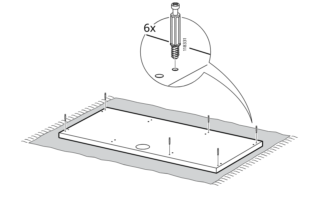 Diagram for step 52: Screw six dowel bolts into the large panel while it lies on a soft surface, as shown in the magnified detail.