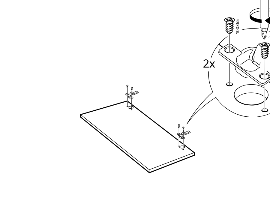 Diagram for step 58: Two mounting plates are fastened onto the panel with two screws each, shown with a magnified hardware detail.