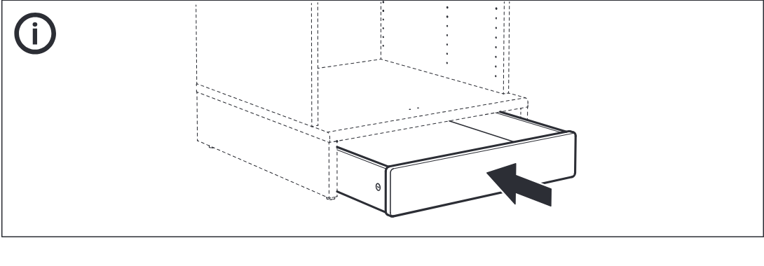 Illustration for assembly note: Support panel shows the drawer/front unit sliding into the lower opening of the cabinet.