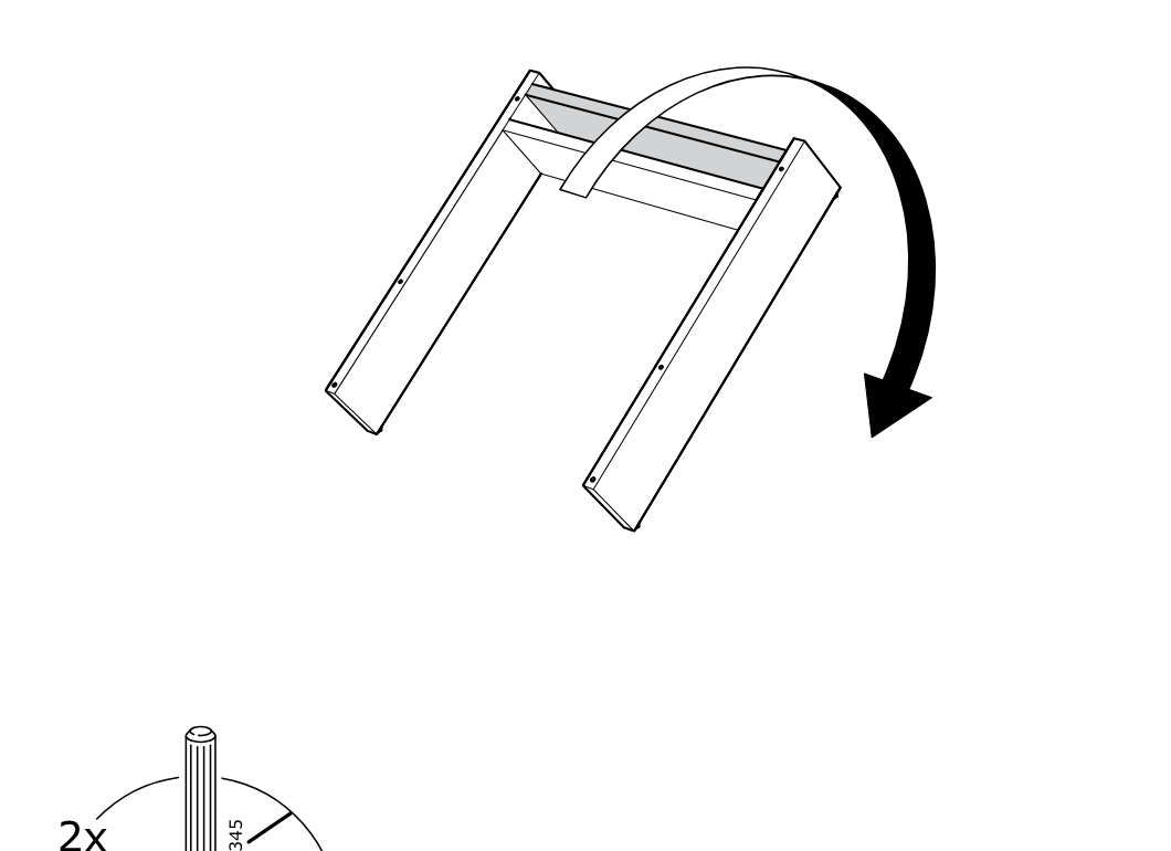 Diagram for step 4: Turn the frame over, then insert 2 dowels (101345) into the marked top holes of the side panels, as shown in the zoom callout.