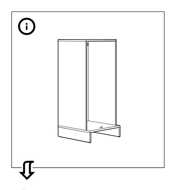 Illustration for assembly note: Standalone information panel showing the cabinet/frame oriented upright after assembly.