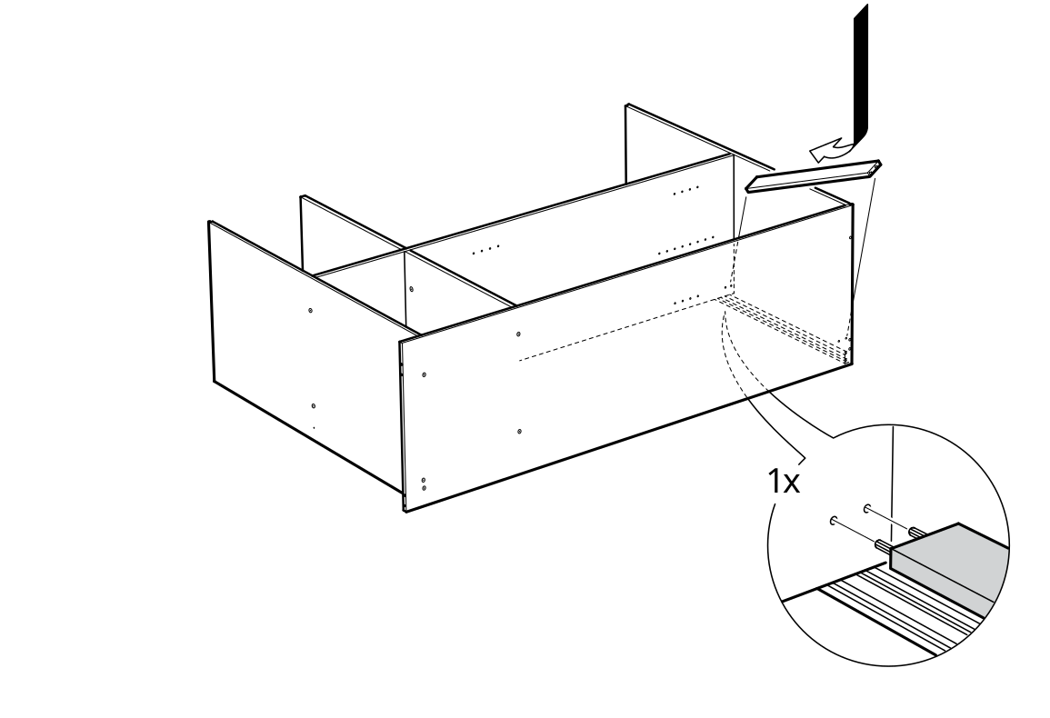 Diagram for step 13: Insert and position one unidentified panel or component into the assembled cabinet structure as shown.