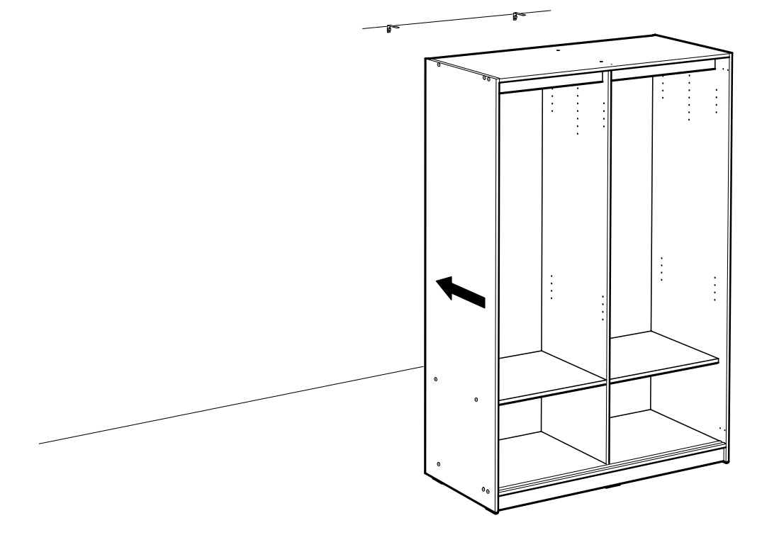 Diagram for step 33: Move the cabinet in the direction indicated by the left-pointing arrow.