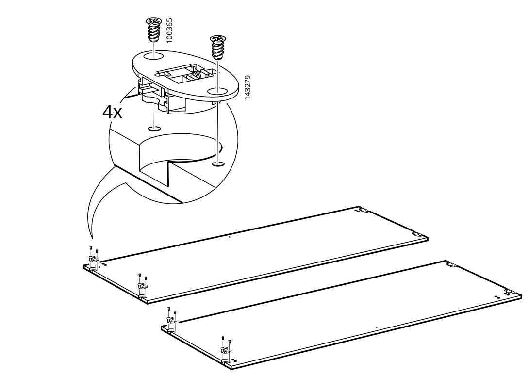 Diagram for step 39: Attach four hinge assemblies to the two cabinet panels using the indicated screws.