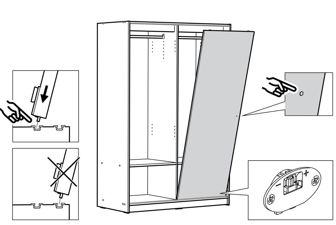Diagram for step 40: Insert and orient the large cabinet panel into the cabinet while following the illustrated alignment and orientation guidance.