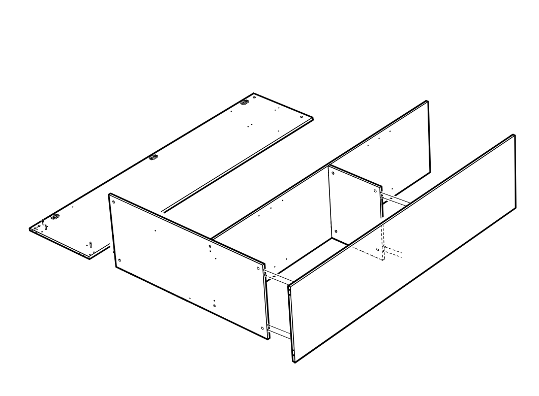 Diagram for step 9: A large panel is brought into position and connected to the partially assembled frame to continue forming the cabinet body.