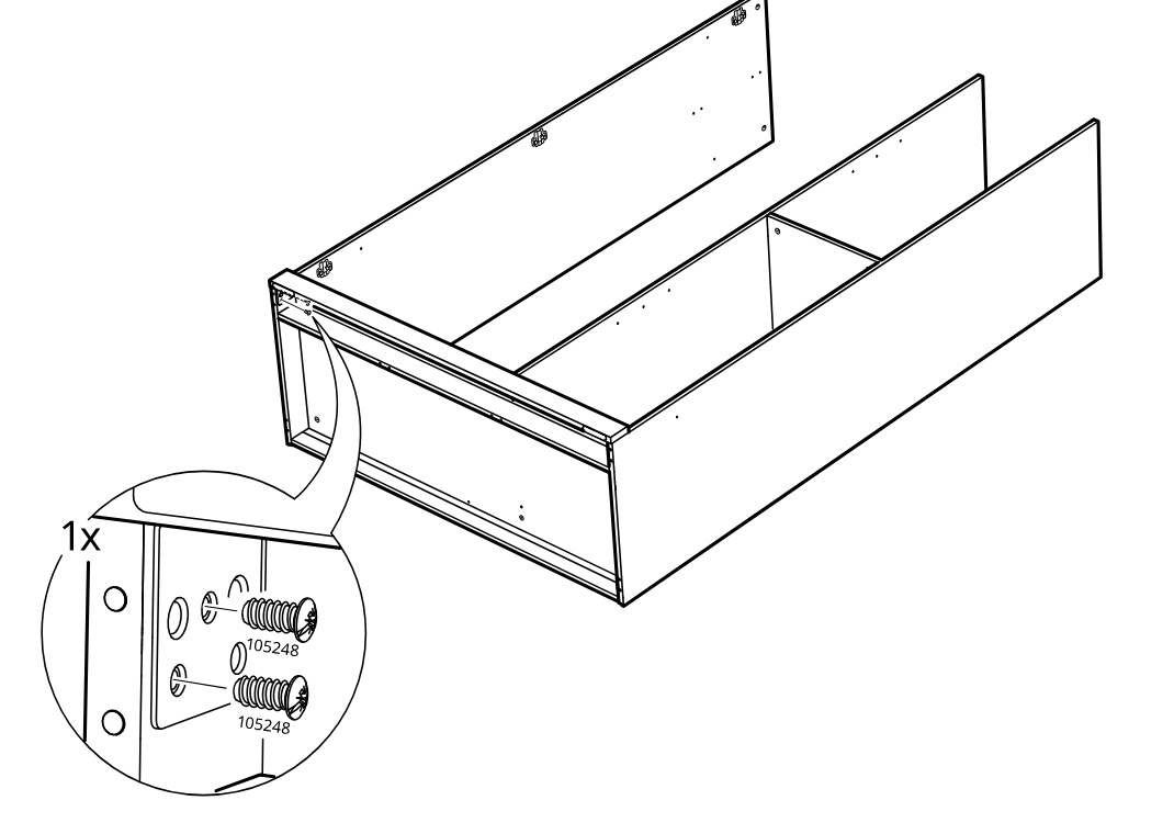 Diagram for step 18: Two screws are driven into the front corner bracket to fasten the lower frame connection, as shown in the enlarged zoom detail.