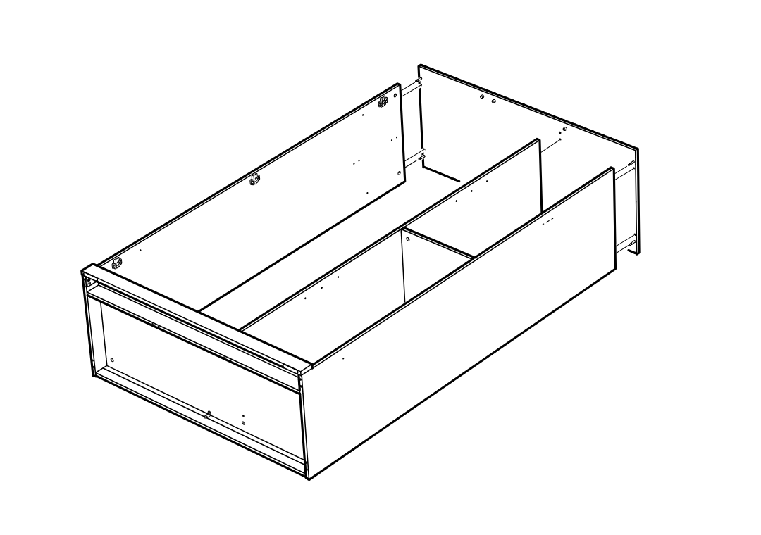 Diagram for step 24: Place the prepared top panel onto the cabinet frame, aligning it with the side and inner divider panels.