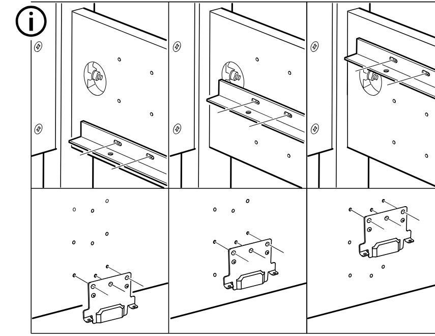 Illustration for assembly note: Circled information panel shows three orientation/placement views for positioning and fastening the bracket on the bed side panel.